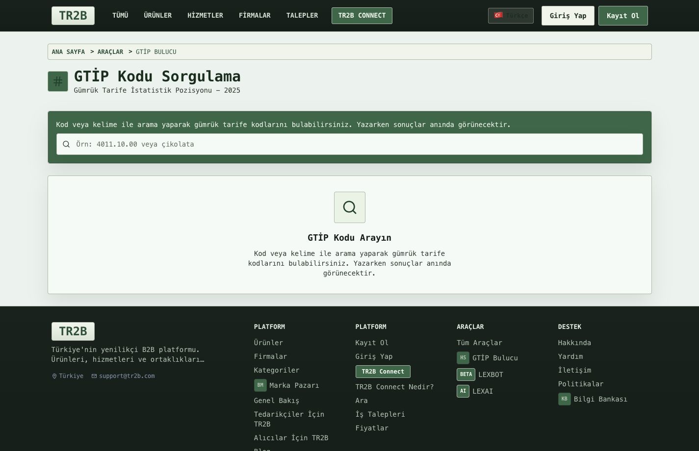 TR2B HSBot GTIP ve HS kod arama aracı